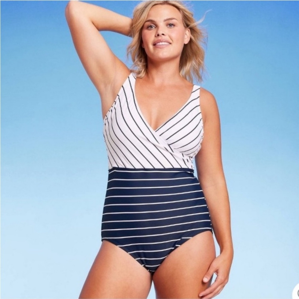 Kona Sol White & Blue Striped Swimsuit